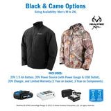 20V Cordless Heated Black Jacket Kit -Black & Camo options