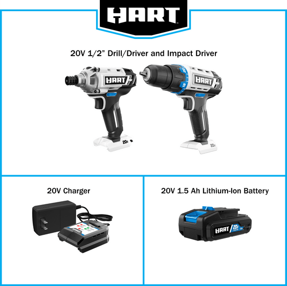 20V 1/2" Cordless Drill/Driver & Impact Driver Combo Kit